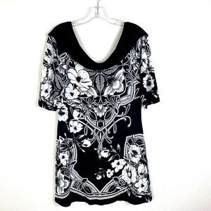 White House Black Market Off the Shoulder Mini Dress Size L Black White Floral